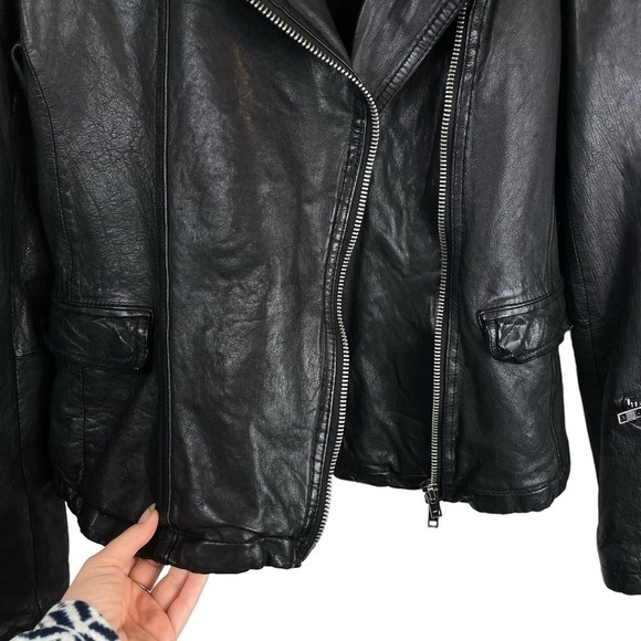 All Saints Altamont Leather Asymmetric Biker Jacket Black Size 12 - Picture 8 of 11